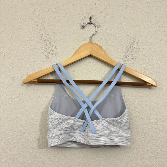 LULULEMON Energy Bra Crossback Gray/Blue Workout Yoga Athleisure NO PADS - Picture 2 of 8
